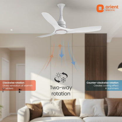Orient Electric 1200mm Aerosense BLDC Ceiling Fan with Remote | BEE 5-star rated Energy Saving Fan | 5-year warranty by Orient | White, pack of 1
