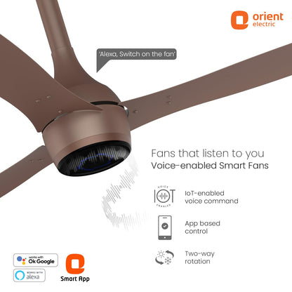 Orient Aeon VC Smart BLDC Ceiling Fan 1200mm | BEE 5★ Energy Efficient | IoT Enabled + Remote Control | 2-Way Rotation | 5 Year Warranty | Tangerine Brown