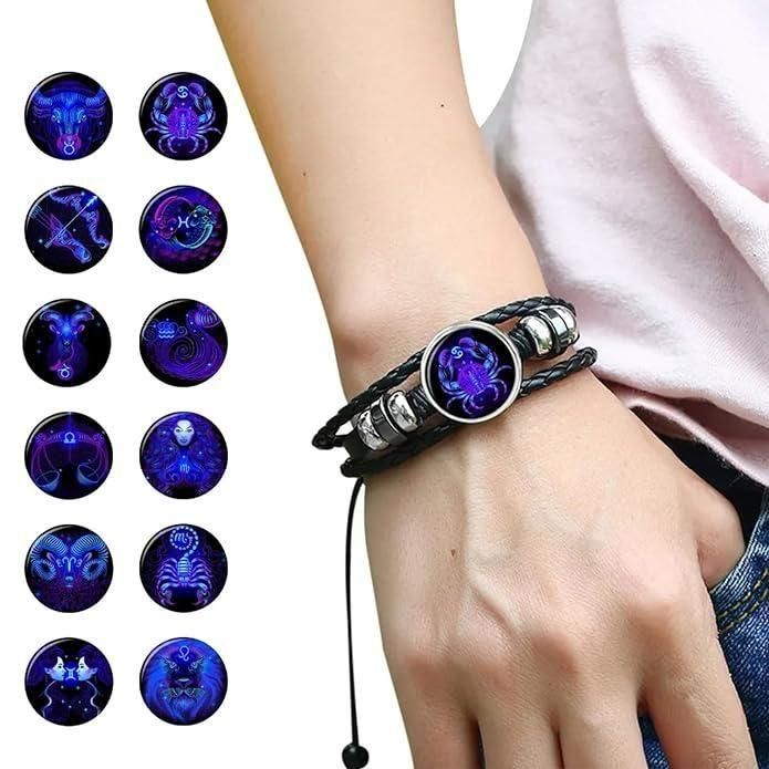 Constellation Zodiac Guardian Bracelet for Men & Women | Black Leather Adjustable Alloy Bracelet | Stylish Astrology Gift