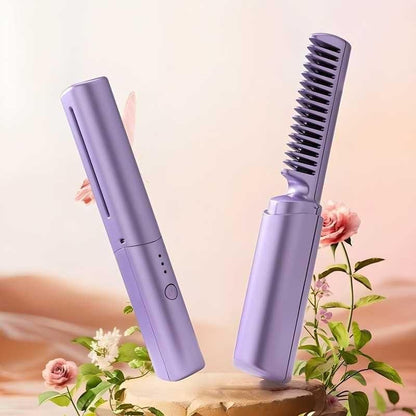 Meneflix Cordless Mini Hair Straightener - Portable Rechargeable Hot Comb 200°C