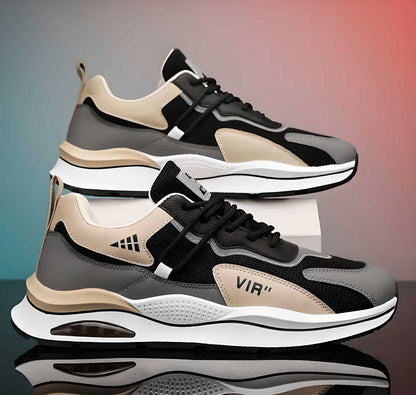 Men's Beige Lightweight Casual Shoes - Synthetic Lace-Up Sneakers UK 6