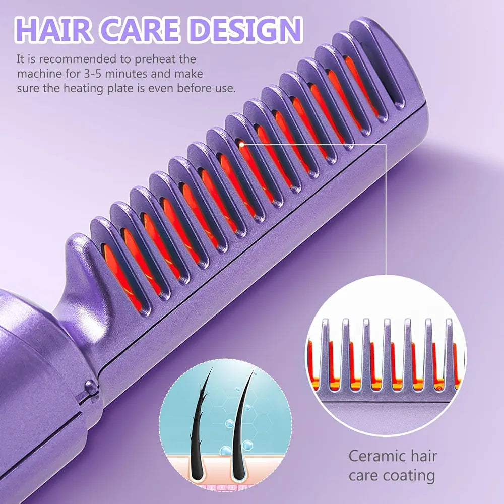 Meneflix Cordless Mini Hair Straightener - Portable Rechargeable Hot Comb 200°C