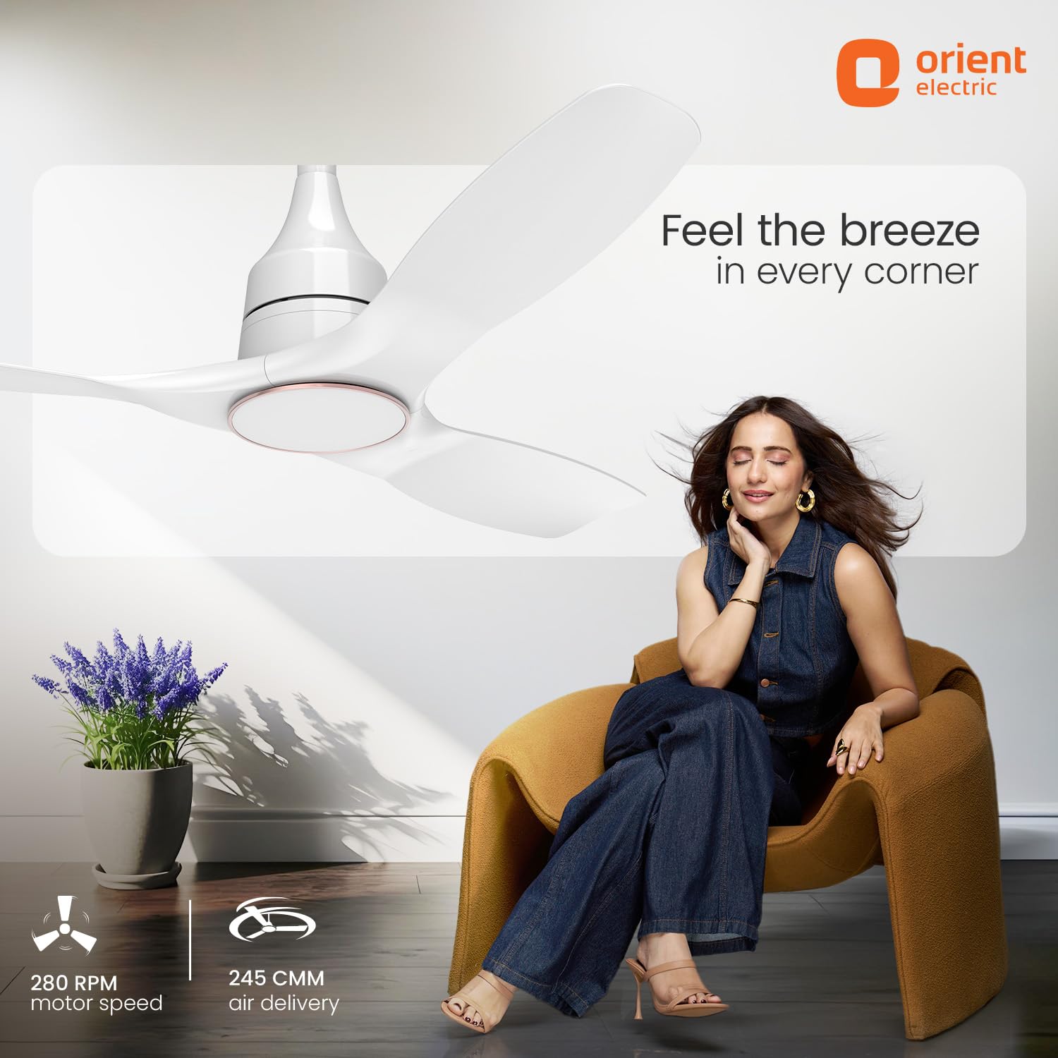 Orient Electric 1200mm Aerosense BLDC Ceiling Fan with Remote | BEE 5-star rated Energy Saving Fan | 5-year warranty by Orient | White, pack of 1