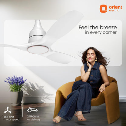 Orient Electric 1200mm Aerosense BLDC Ceiling Fan with Remote | BEE 5-star rated Energy Saving Fan | 5-year warranty by Orient | White, pack of 1