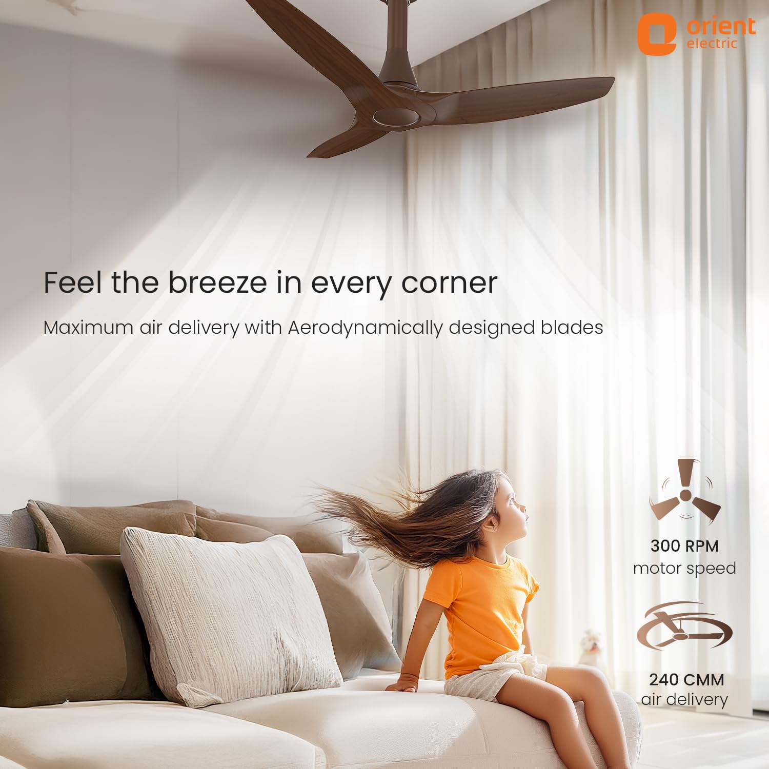 Orient Aeroquiet NEU 1230mm Premium Ceiling Fan | BEE 2★ Energy Efficient | Rust-Proof ABS Blades | 2 Year Warranty | Truffle Wood