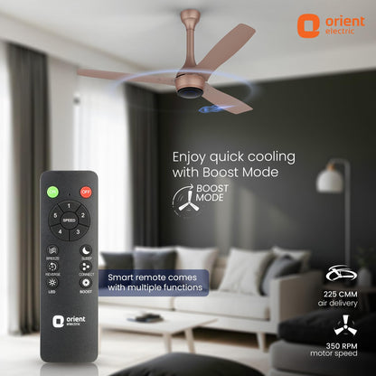 Orient Aeon VC Smart BLDC Ceiling Fan 1200mm | BEE 5★ Energy Efficient | IoT Enabled + Remote Control | 2-Way Rotation | 5 Year Warranty | Tangerine Brown