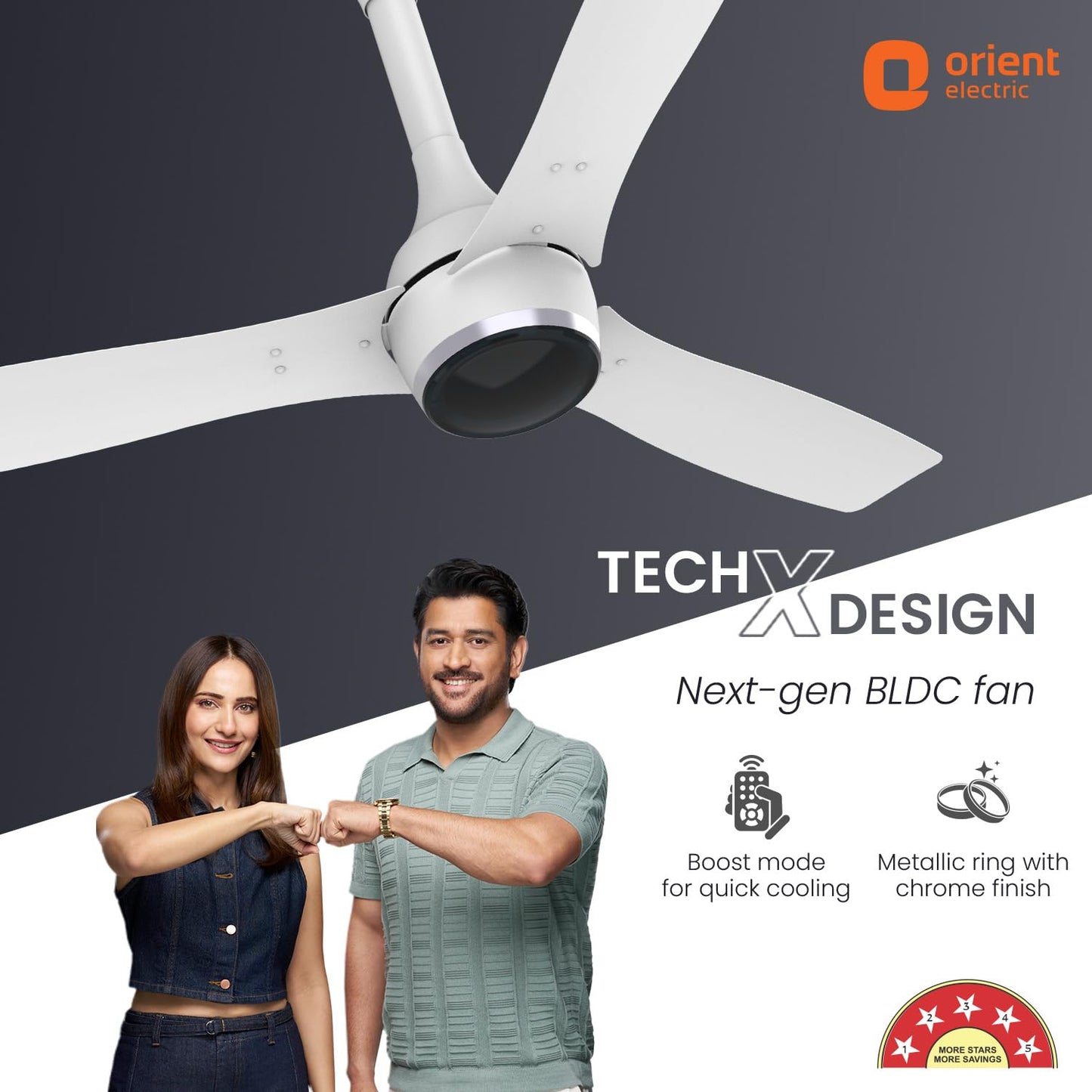 Orient Electric Newly Launched 1200 mm Aeon BLDC PRO,BEE 5-star rated, Anti-Dust Designer Ceiling fan with Remote & 5 yrs Warranty by Orient, Boost mode for High Air Delivery - Pixel White