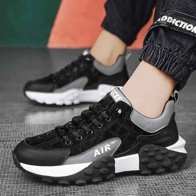 Men's Black Thick Base Sneakers - Chunky Sole Casual Shoes
