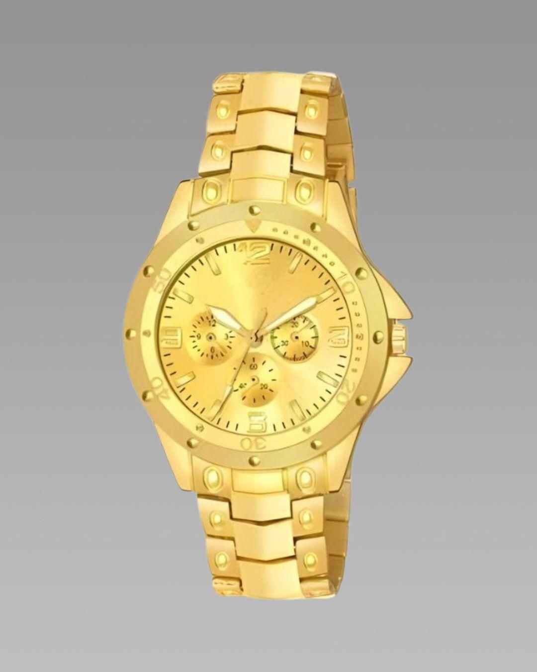 Men's Golden Stainless Steel Chronograph Watch - 45mm Analog Timepiece