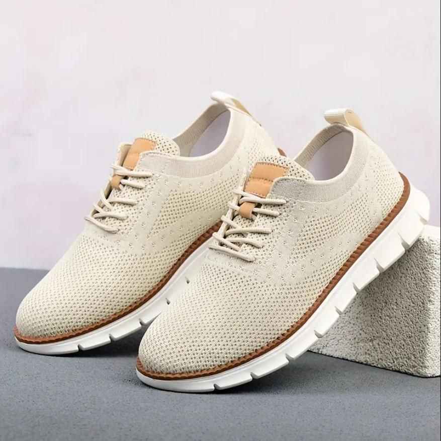 Men's Tan Mesh Casual Shoes - Lightweight Breathable Sneakers
