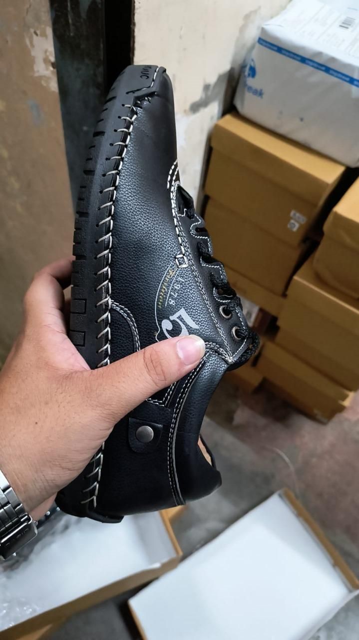 Men's Black Casual Leather Shoes | Lightweight Synthetic Leather Lace-Up Shoes | Comfortable Rubber Sole