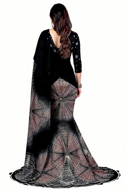 Georgette Printed Saree for Women (Black, 5.95 m)