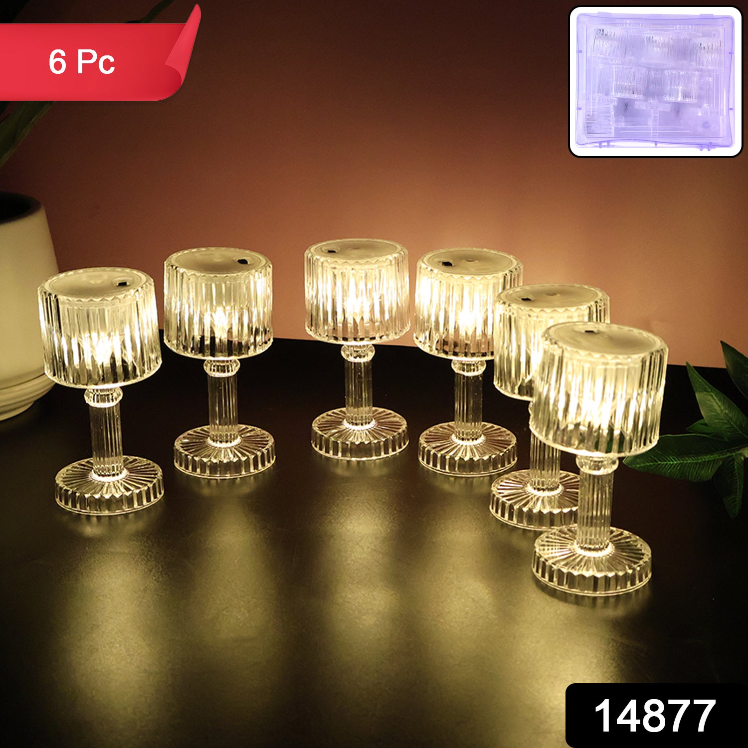LED Crystal-Effect Table Lamps - Set of 6 Ambient Lighting Decor