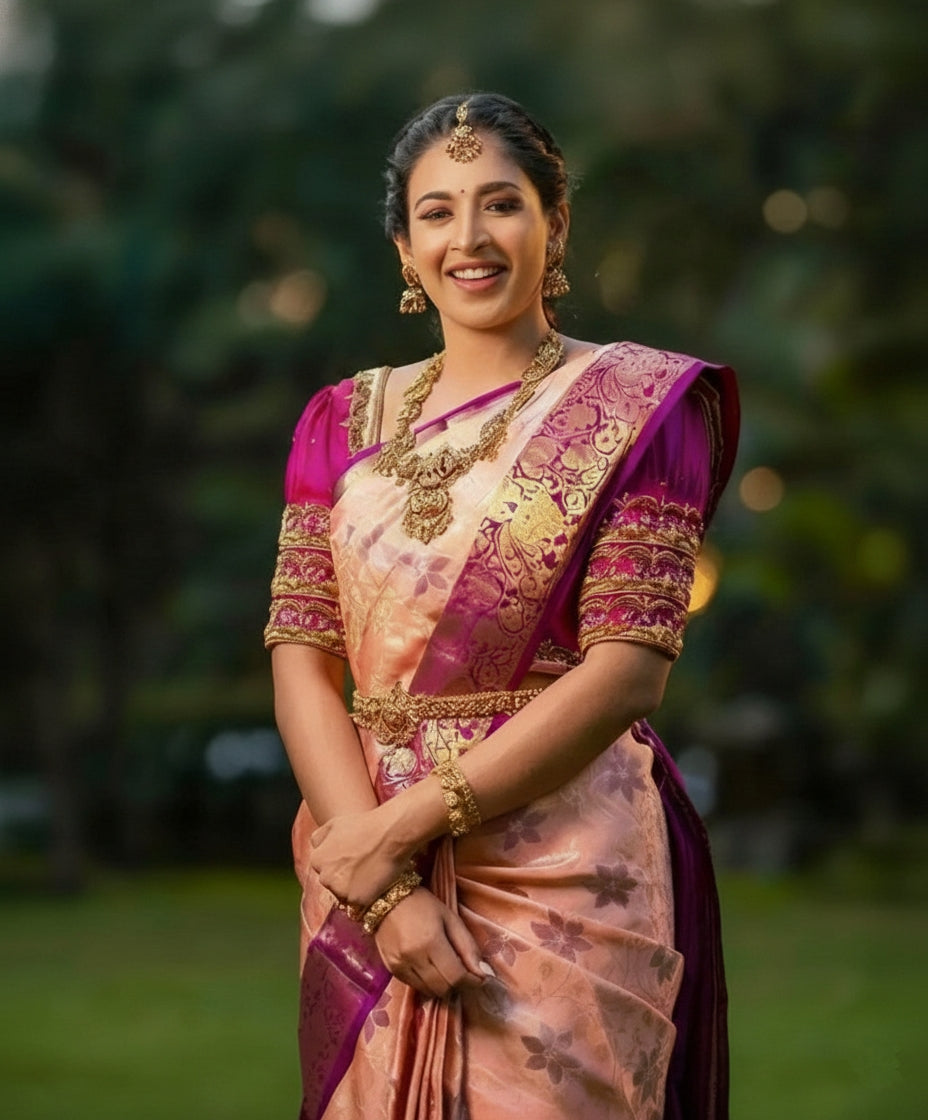 Pink Jacquard Saree for Women - Elegant 6.3m Traditional Wear