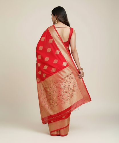 Red Jacquard Printed Saree for Women - Traditional Indian Ethnic Wear 6.3m