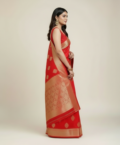 Red Jacquard Printed Saree for Women - Traditional Indian Ethnic Wear 6.3m