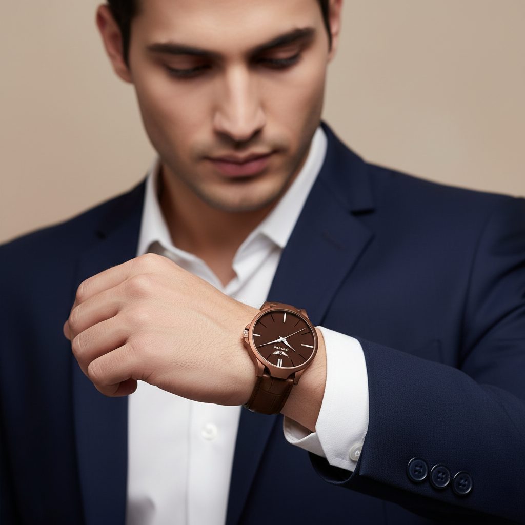 Men's Ethnic Round Dial Analog Leather Watch - Quartz Movement