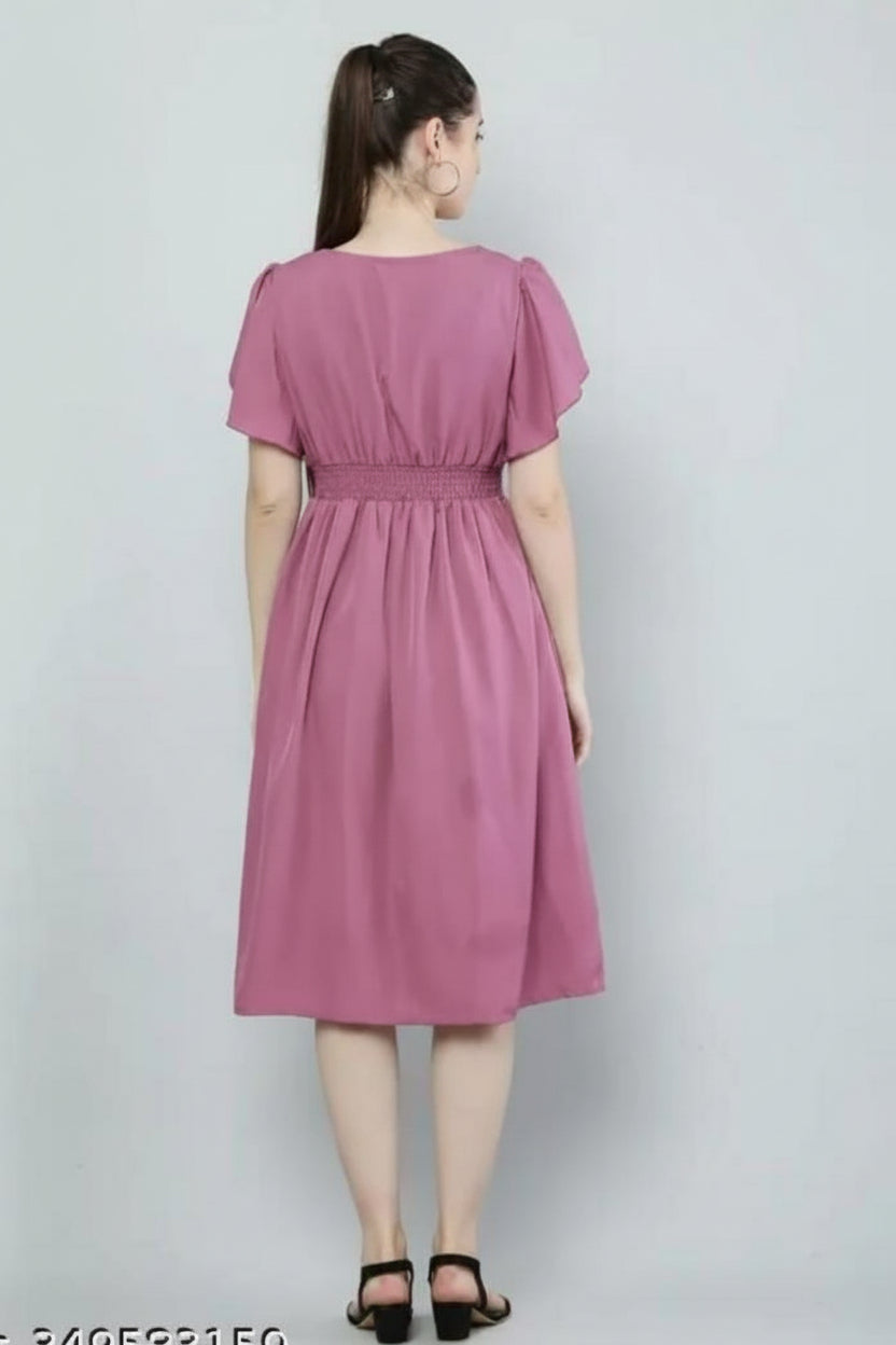 Women's Pink Viscose Rayon Fit and Flare Dress - Elegant Party Wear