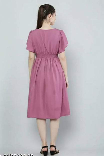 Women's Pink Viscose Rayon Fit and Flare Dress - Elegant Party Wear