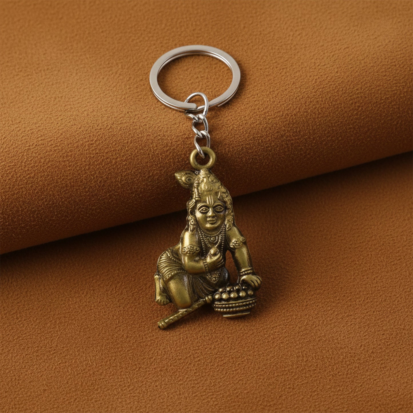 Premium Antique-gold Metal Bal Krishna Makhan Chor Keychain (1 Pc)