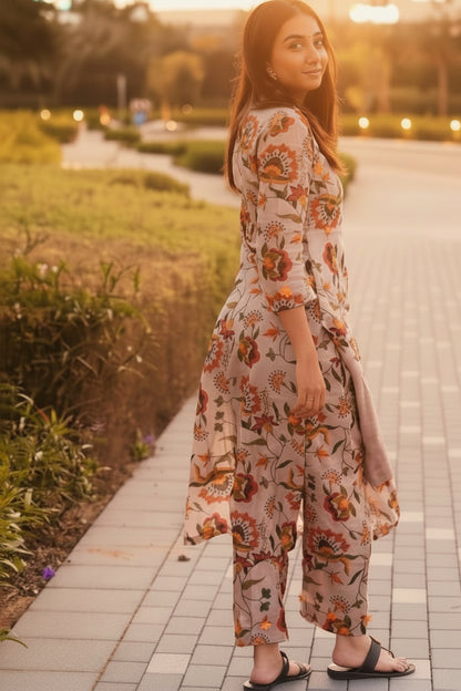 Cotton Printed Kurti with Pant Set for Women - Multicolor Ethnic Wear (Size S)