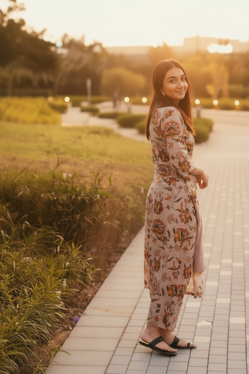 Cotton Printed Kurti with Pant Set for Women - Multicolor Ethnic Wear (Size S)