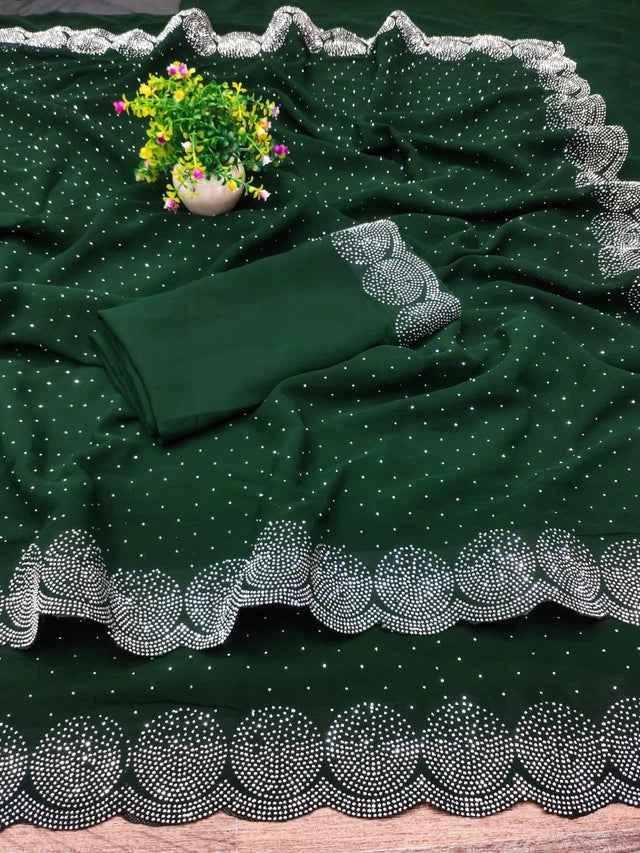 Navy Blue Georgette Embellished Saree - Elegant Traditional Wear for Women (6.3m)