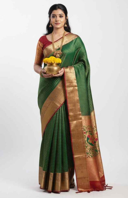 Luxurious Green Jacquard Saree with Blouse Piece (6.3M) - Festive & Party Wear