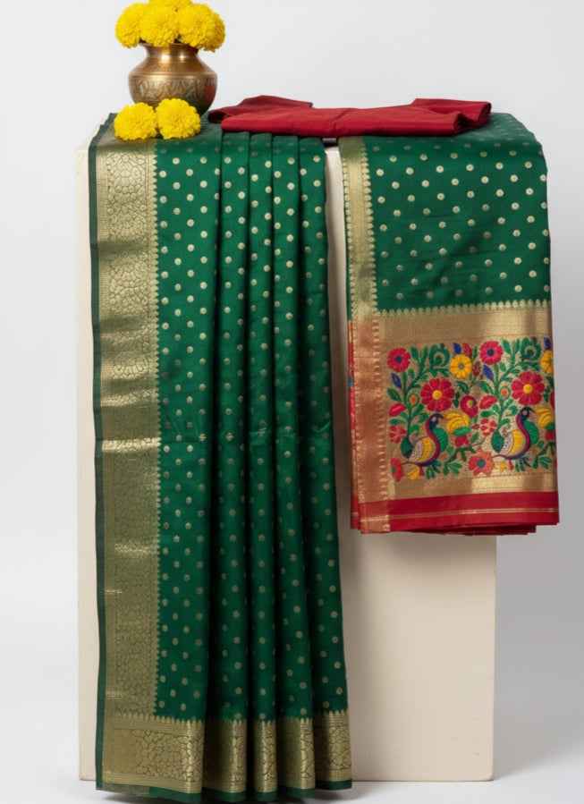 Luxurious Green Jacquard Saree with Blouse Piece (6.3M) - Festive & Party Wear