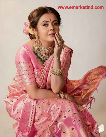 Elegant pink Jacquard Woven Saree (6.3M) for Festive & Wedding Wear