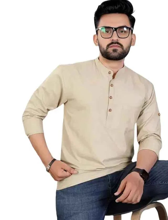 Men's Slim Fit Full Sleeve Cotton Short Kurta - Pack of 2
