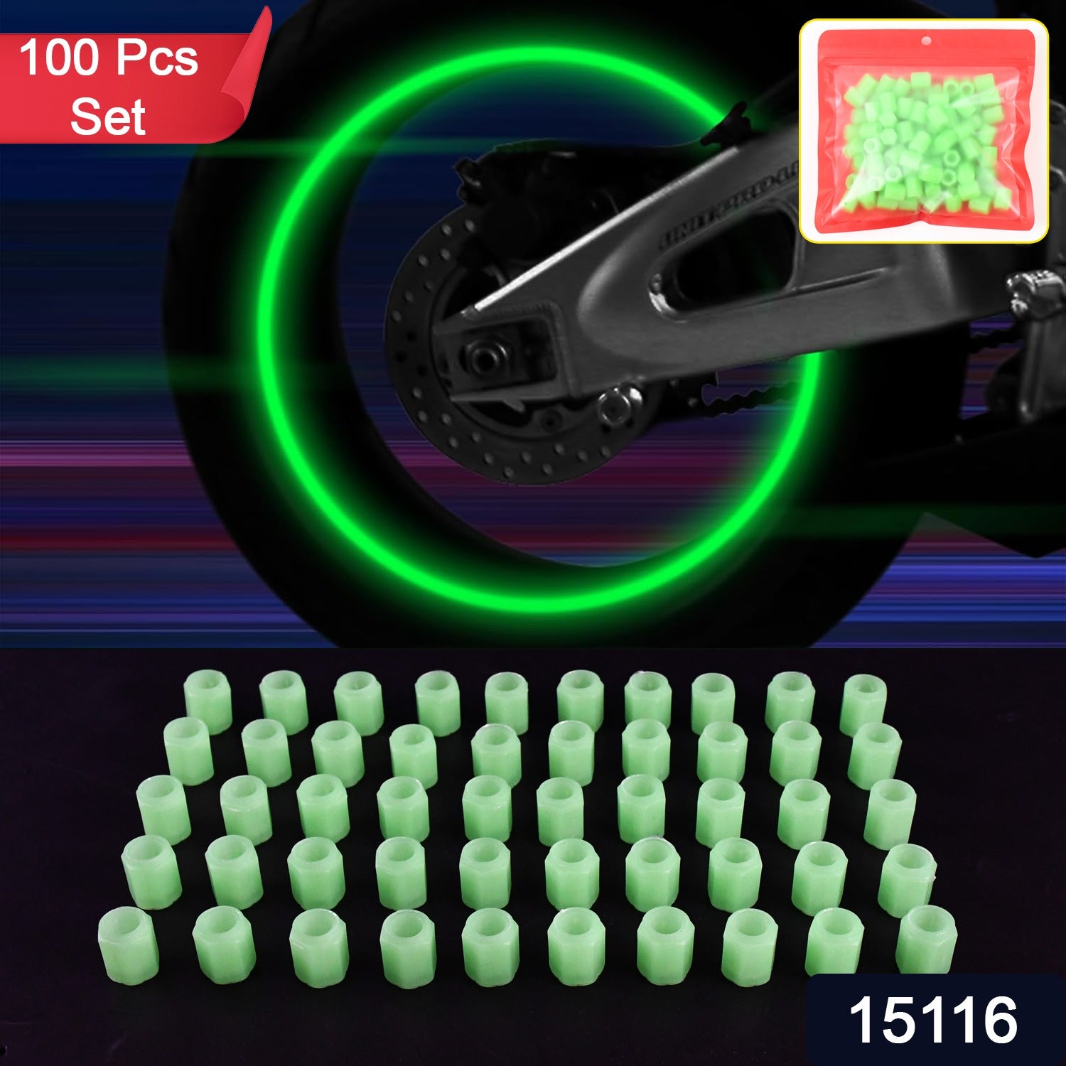 Luminous Tire Valve Caps (100-Pack) | Glow-in-the-Dark Car Air Stem Covers | Universal Decoration Accessories for Cars, Bikes, Trucks & SUVs