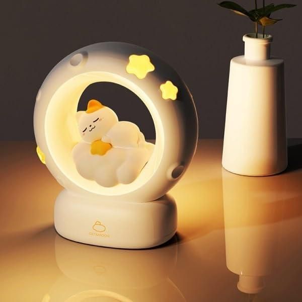 Moon LED Night Lamp - 3 Brightness Modes Touch Control Rechargeable Kitty Lamp for Kids & Baby Bedroom Decor