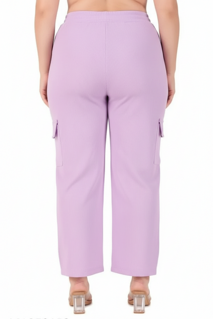 Cotton Blend Straight Fit Trouser for Women (Purple, S)