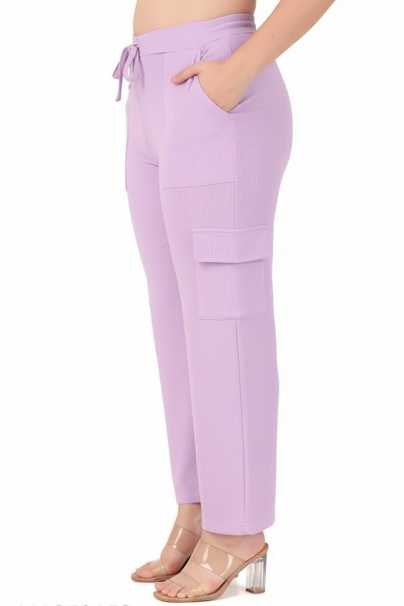 Cotton Blend Straight Fit Trouser for Women (Purple, S)