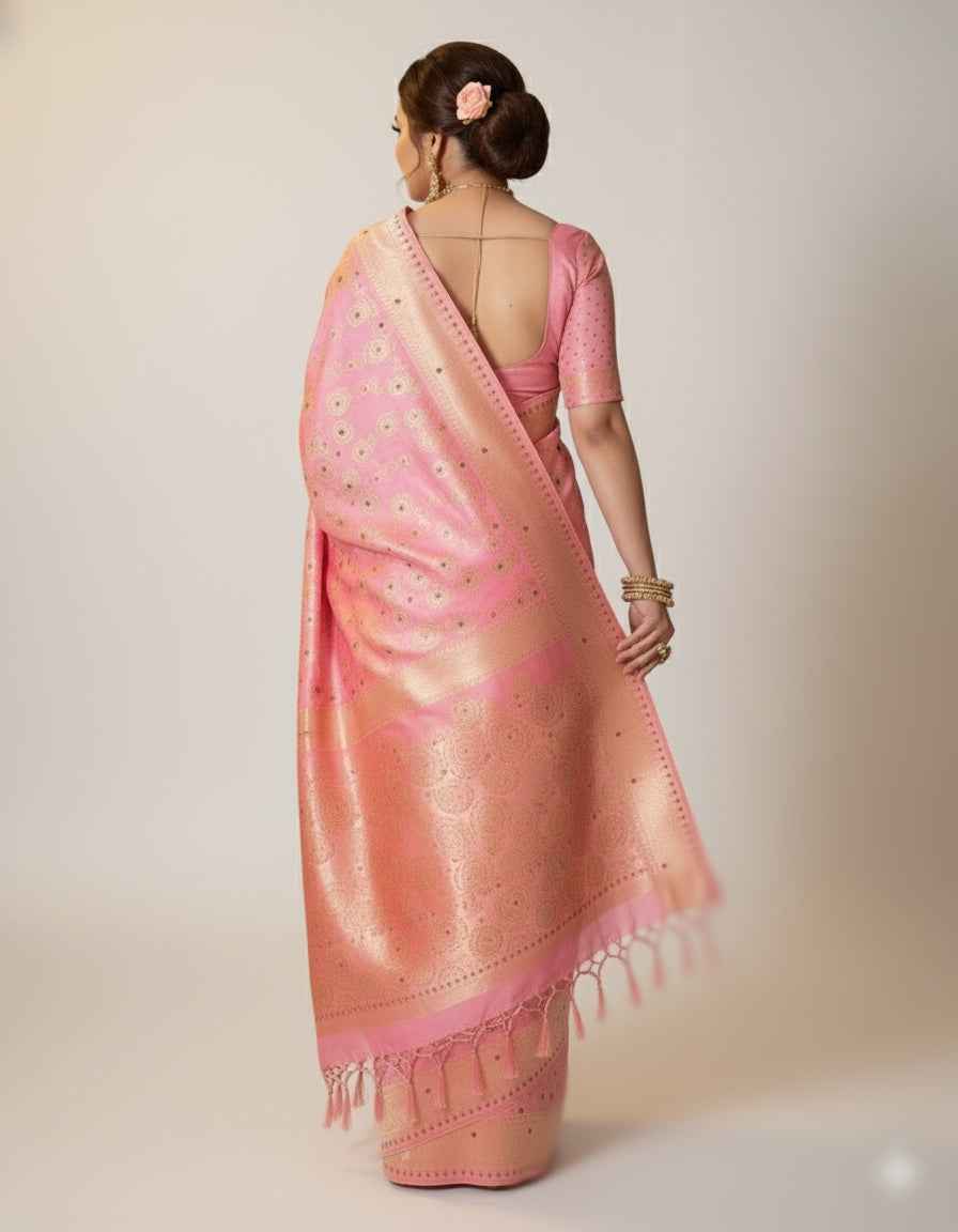Elegant pink Jacquard Woven Saree (6.3M) for Festive & Wedding Wear