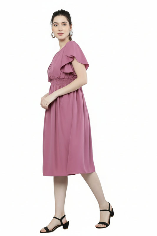 Women's Pink Viscose Rayon Fit and Flare Dress - Elegant Party Wear