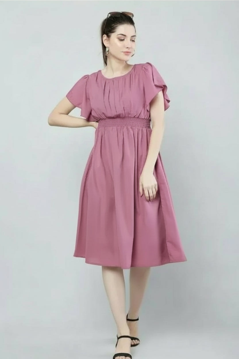 Women's Pink Viscose Rayon Fit and Flare Dress - Elegant Party Wear