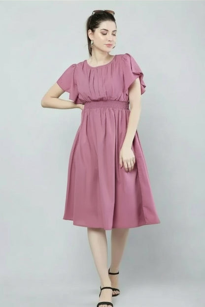 Women's Pink Viscose Rayon Fit and Flare Dress - Elegant Party Wear