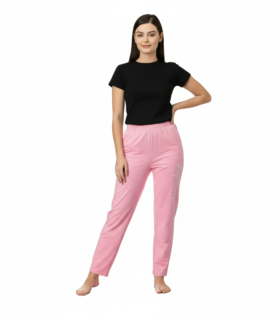 Women's Pink Cotton Blend Straight Fit Trousers - Comfortable & Stylish
