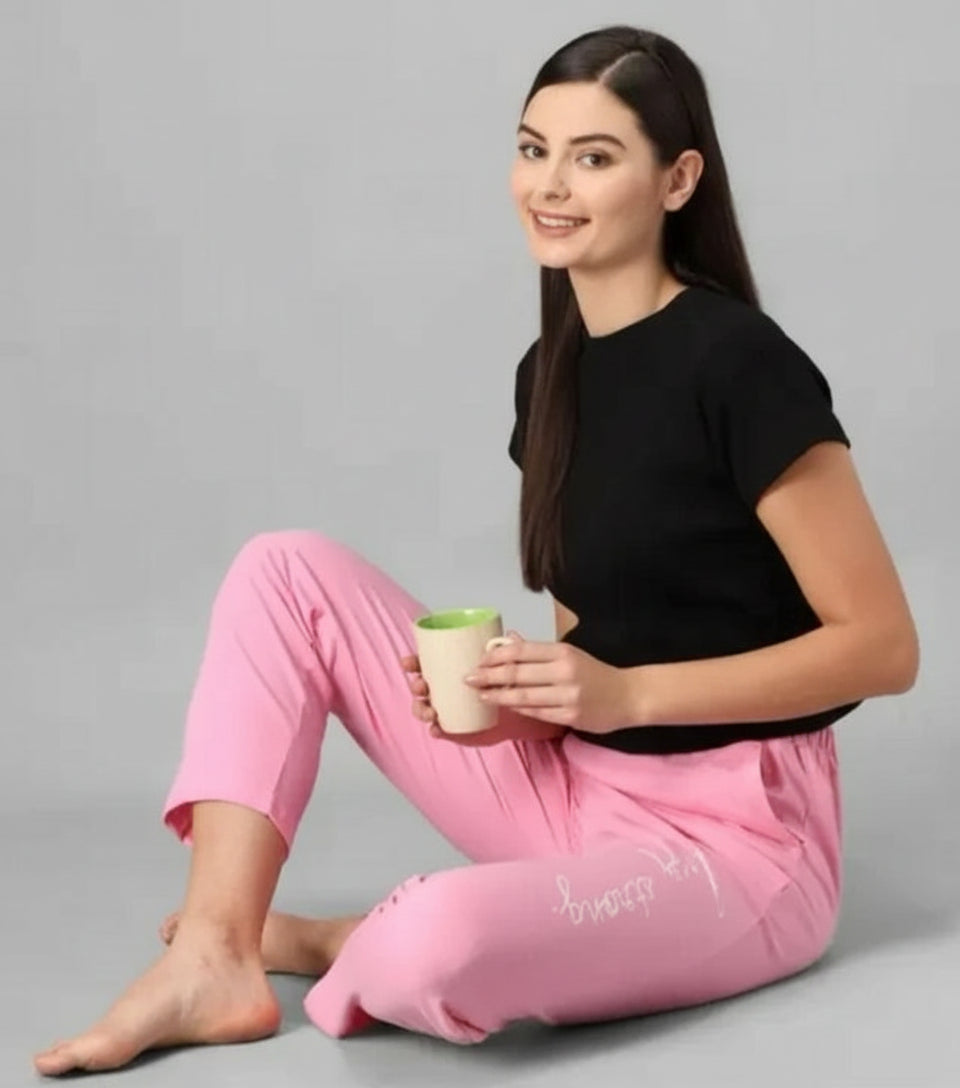 Women's Pink Cotton Blend Straight Fit Trousers - Comfortable & Stylish