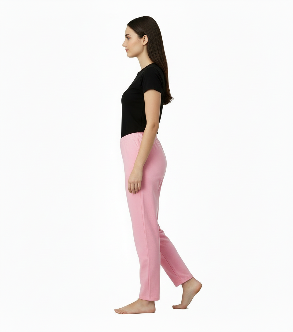 Women's Pink Cotton Blend Straight Fit Trousers - Comfortable & Stylish