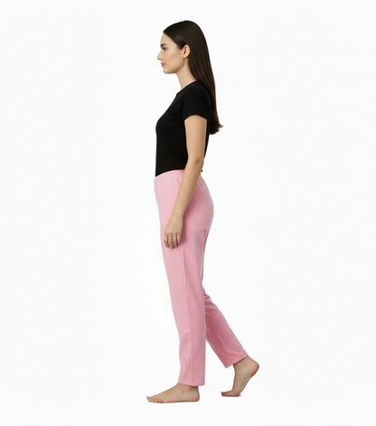 Women's Pink Cotton Blend Straight Fit Trousers - Comfortable & Stylish