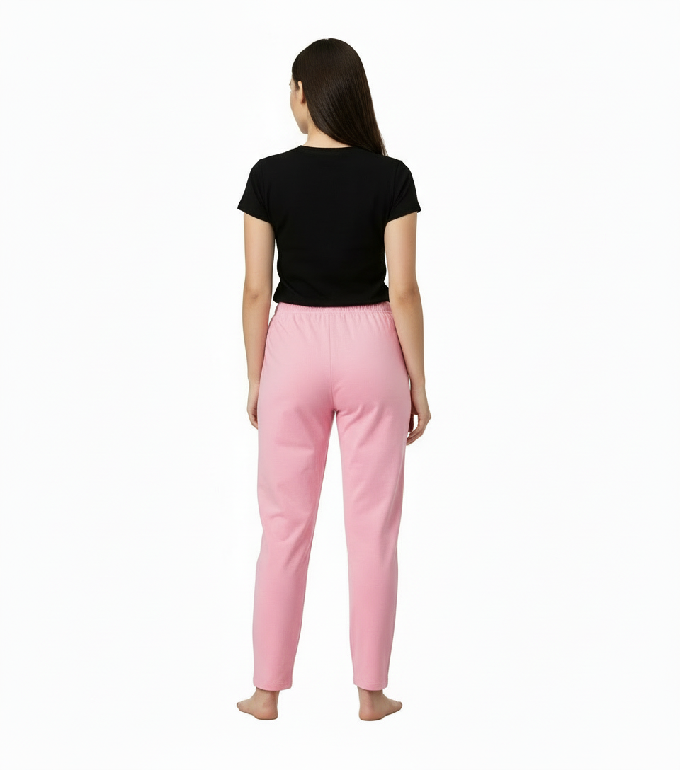 Women's Pink Cotton Blend Straight Fit Trousers - Comfortable & Stylish