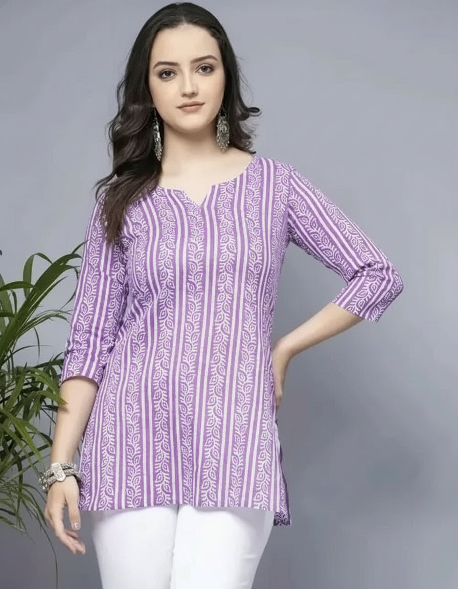 Women's Lavender Purple Rayon Short Kurti - Stylish Casual & Party Wear Top
