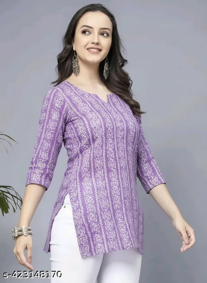 Women's Lavender Purple Rayon Short Kurti - Stylish Casual & Party Wear Top