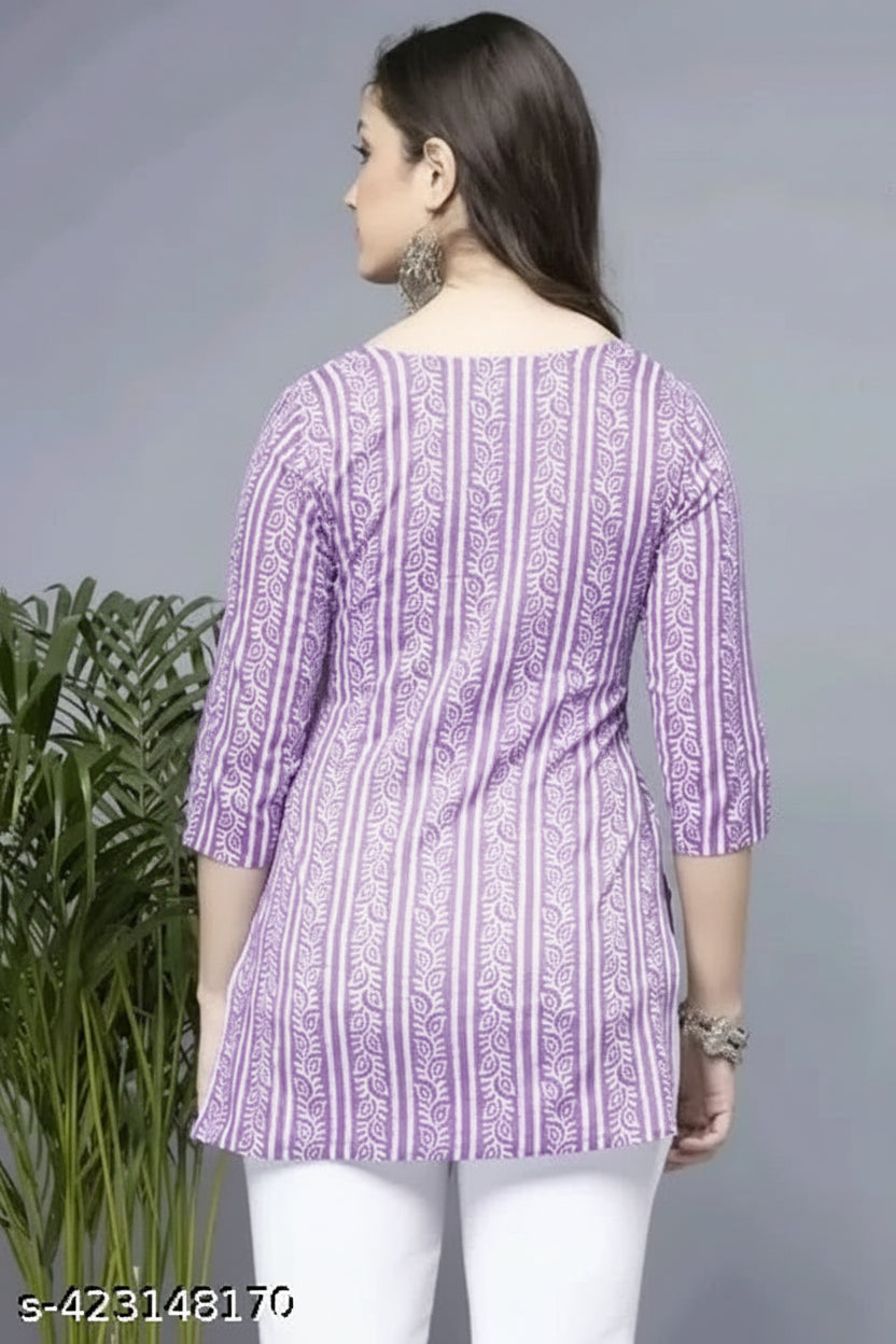 Women's Lavender Purple Rayon Short Kurti - Stylish Casual & Party Wear Top