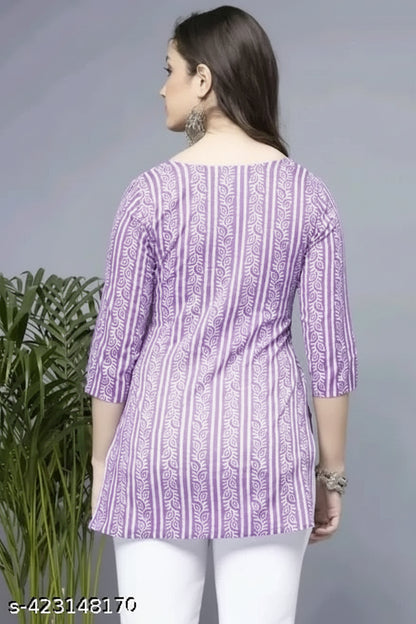 Women's Lavender Purple Rayon Short Kurti - Stylish Casual & Party Wear Top