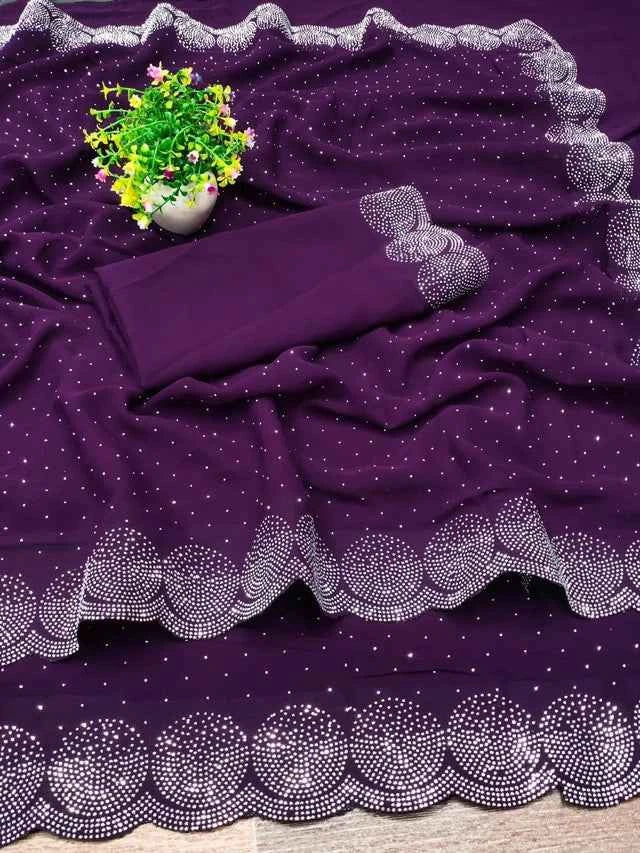 Navy Blue Georgette Embellished Saree - Elegant Traditional Wear for Women (6.3m)