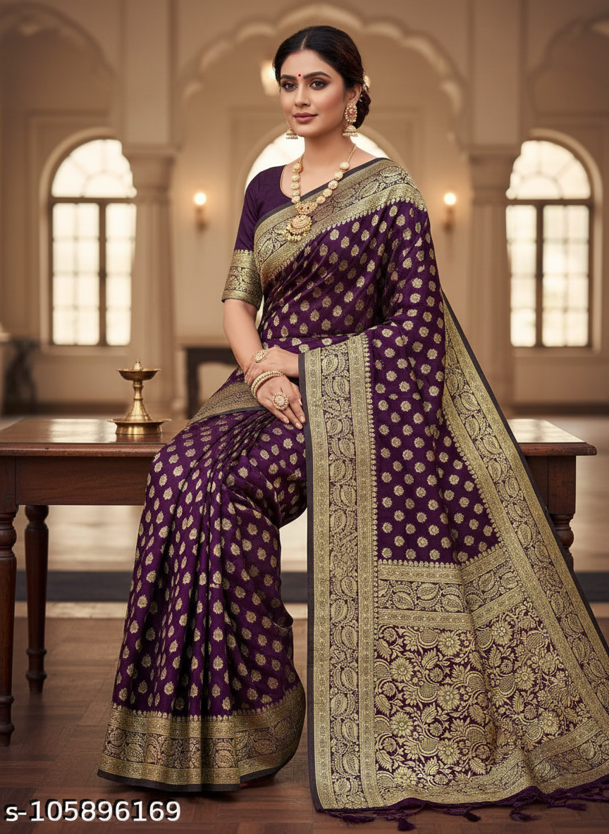Elegant Purple Jacquard Woven Saree (6.3M) with Blouse Piece - Festive Wear